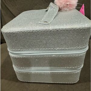 Silver glitter makeup container  or jewelry storage girls play makeup bag